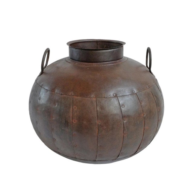 Mid 20th Century Vintage Rustic Industrial Iron Rivet Pot / Planter For Sale - Image 5 of 5