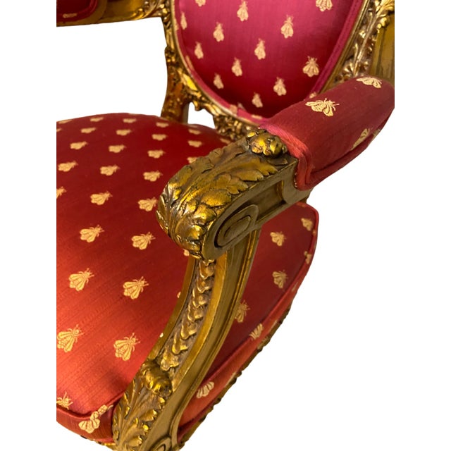 Late 20th Century Pair of French Gilt Louis the XVI Bee Chairs For Sale - Image 4 of 12