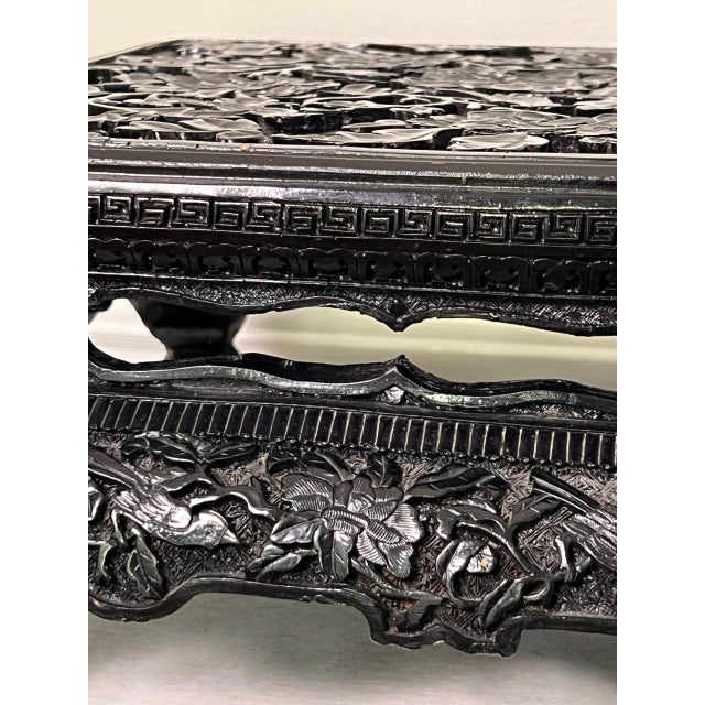 Chinese Black Lacquered Display Stand, Hardwood, Hand Carved, Rectangular, Early 20th C. For Sale - Image 12 of 18