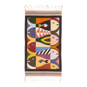 Vintage Tessellated Fish Zapotec Kilim Rug, 02'08 X 04'09