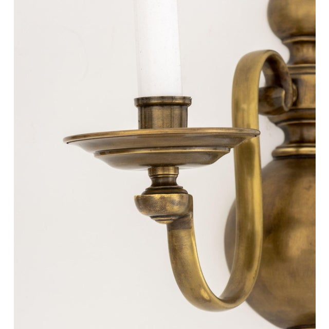 Early 20th Century Dutch Style Bronze Three-Branch Wall Sconces - Pair For Sale - Image 5 of 9