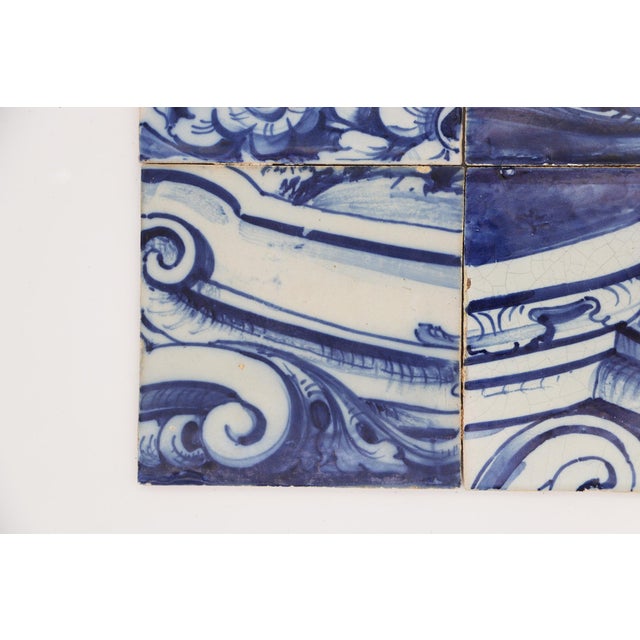 19th Century Set of Four Tiles Depicting Flowers and Rocailles , Portuguese Baroque For Sale - Image 4 of 14