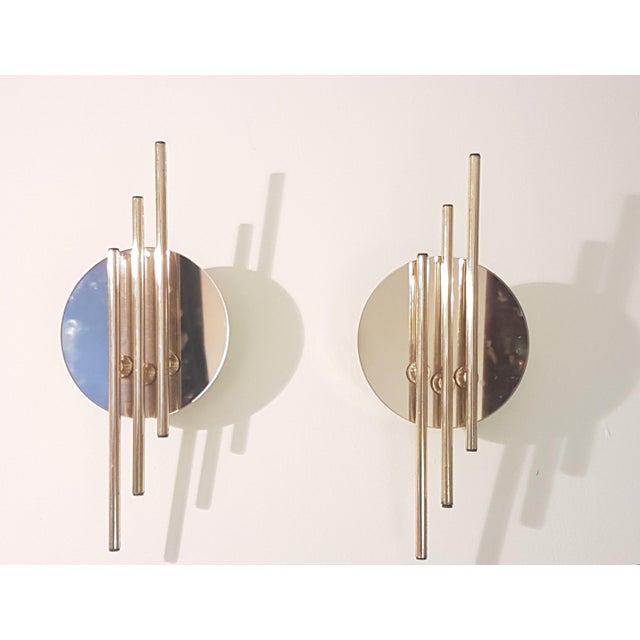 Mid-Century Modernist Hollywood Regency Mirror Glass and Gold Wall Sconces from Massive, 1980s, Set of 3 For Sale - Image 4 of 11