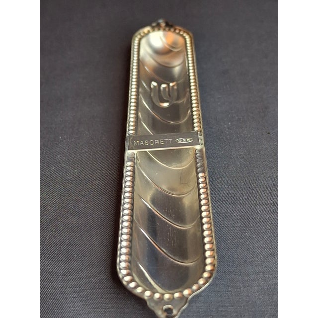 Vintage Masorett Israel Sterling Silver 925 Mezuzah Case Diagonal Ribbed Beaded For Sale - Image 10 of 11