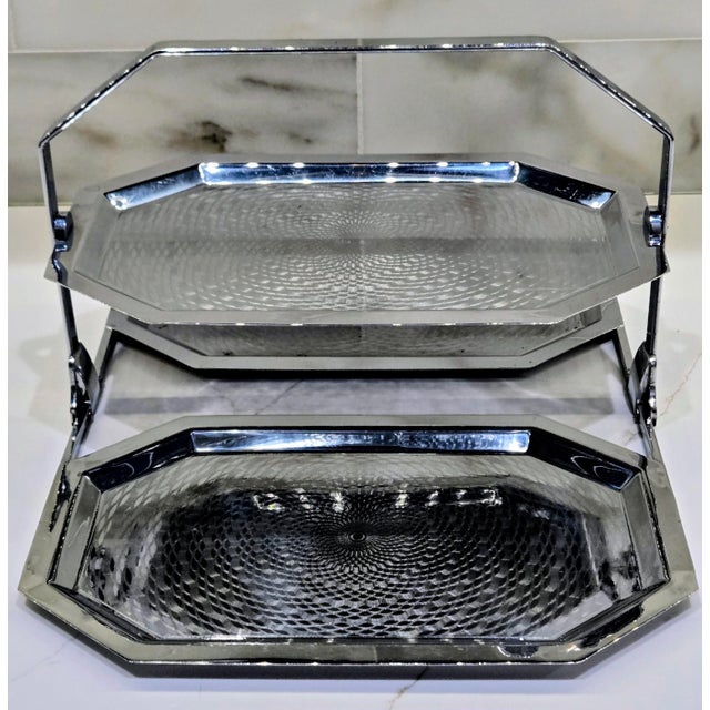 Art Deco 1930s Chase Brass & Copper Company Art Deco Chrome Three-Tier Octagonal Serving Stand For Sale - Image 3 of 11