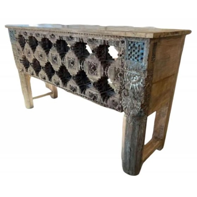 Rustic 6' Rustic Hand-Carved Console Table For Sale - Image 3 of 6