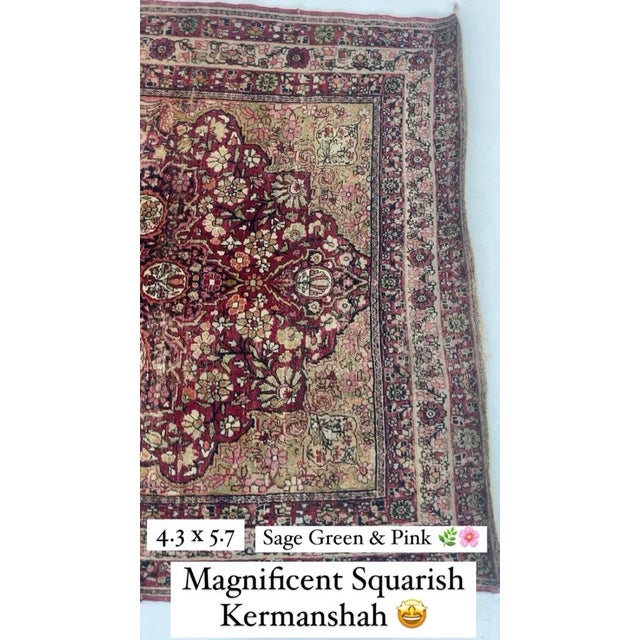 Antique Persian Sage Green Kermanshah Rug 4.3 x 5.7 For Sale - Image 12 of 16