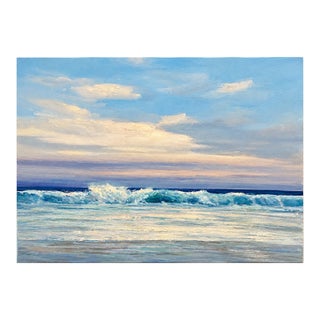 Original Coastal Seascape Oil Painting on Canvas – Ocean Waves & Soft Blue Sky – 24 X 36" For Sale