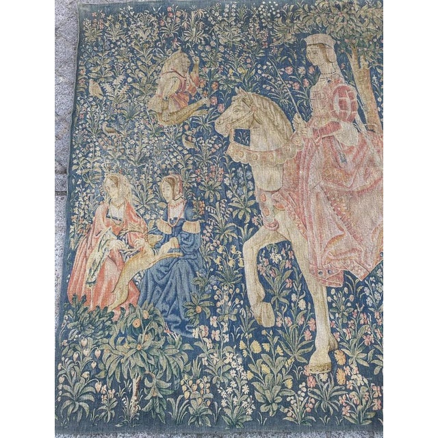 Vintage French Hand-Printed Medieval Design Noble Amazon Tapestry, 1960s For Sale - Image 4 of 18