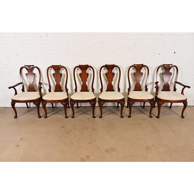 Queen Anne Baker Furniture Georgian Carved Mahogany Dining Chairs, Set of Six For Sale - Image 3 of 12