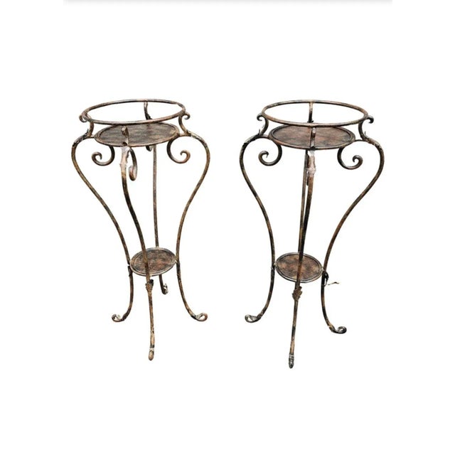 Pair of Neoclassical Style Patinated Metal Planter Stands For Sale - Image 4 of 10