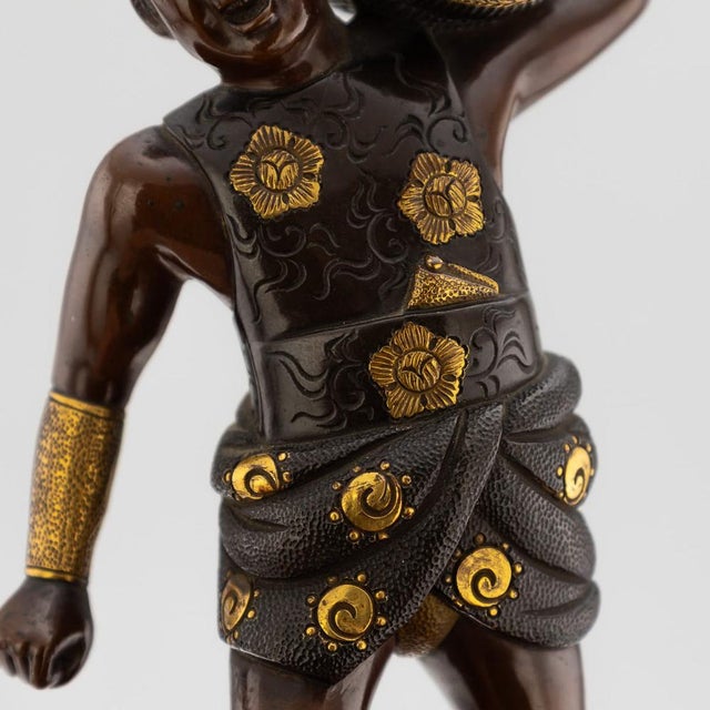 Antique Japanese Meiji Gilt Bronze Labourer Figurine by Miyao Ei, 19th Century For Sale - Image 12 of 18