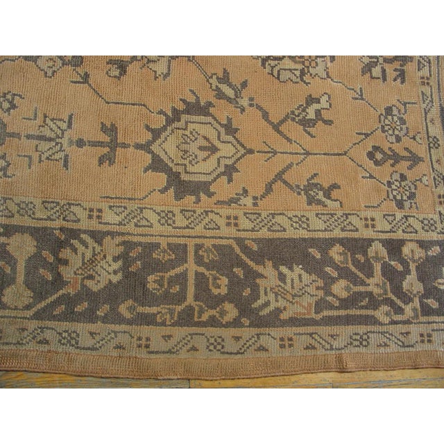 Turkish 1920s Orange Peach Geometric Antique Turkish Oushak Rug 7' X 10' 4" Handknotted Wool Carpet For Sale - Image 3 of 4