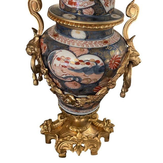 Bronze Set of 3, 19th Century French Imari Porcelain & Patinated Bronze Garniture Clock Set For Sale - Image 8 of 9