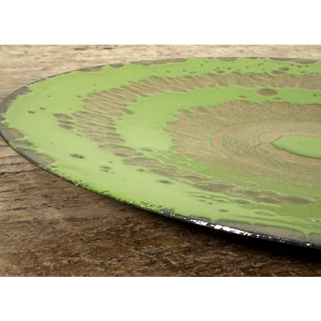 Vintage Mid Century Enamel on Copper Charger Plate With Green and Bronze Glaze For Sale In Providence - Image 6 of 7