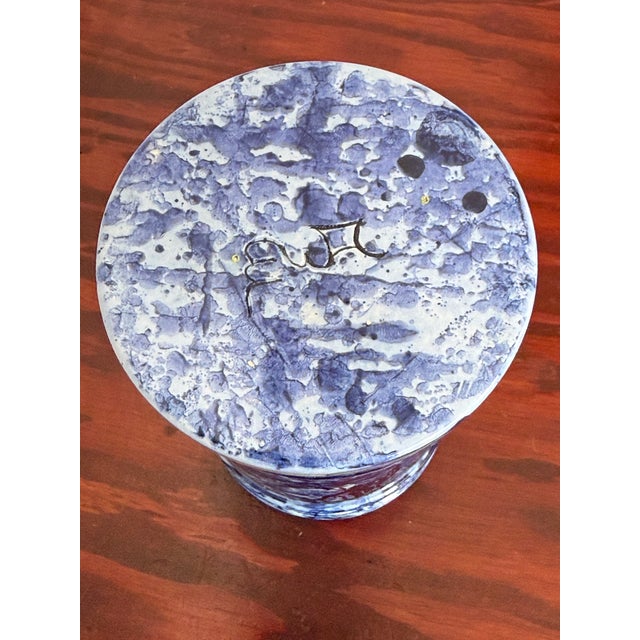 Ceramic Studio Pottery Blue Glazed Utensil Holder, Signed For Sale - Image 7 of 8