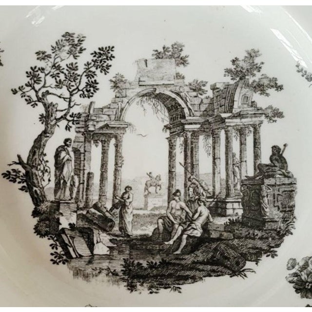 Dr. Wall Worcester Porcelain 18th C Worchester Black Transfer Plate Classical Landscape For Sale - Image 4 of 4