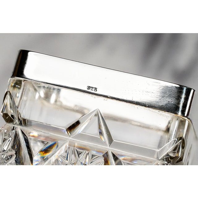 Traditional Elegant Edwardian Style Vintage Cut Crystal Rectangular Vase With Sterling Silver Luxury Home Decor For Sale - Image 3 of 12