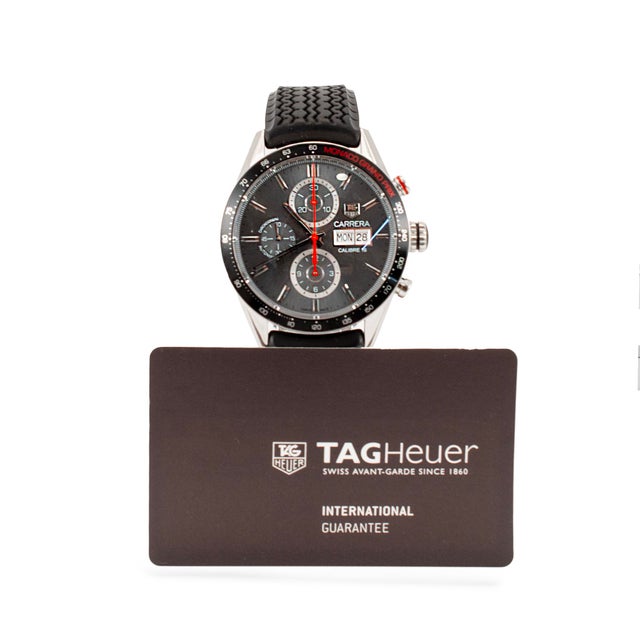 Silver Tag Heuer Carrera Day Date Calibre16 43mm Cv2a1M Grey Dial Steel Automatic Watch For Sale - Image 8 of 10