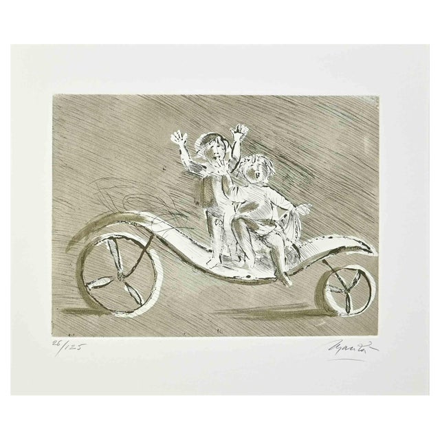 Giacomo Manzú, Mileto and Giulia in a Green Carriage, Etching, 1970 For Sale