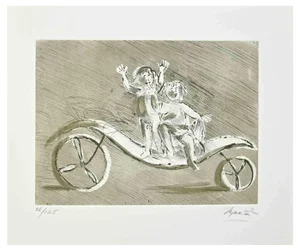 Giacomo Manzú, Mileto and Giulia in a Green Carriage, Etching, 1970