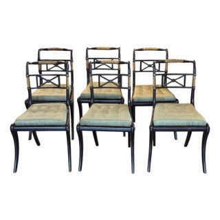 Set of Six 19th Century Black and Gilt X-Back Side Chairs For Sale