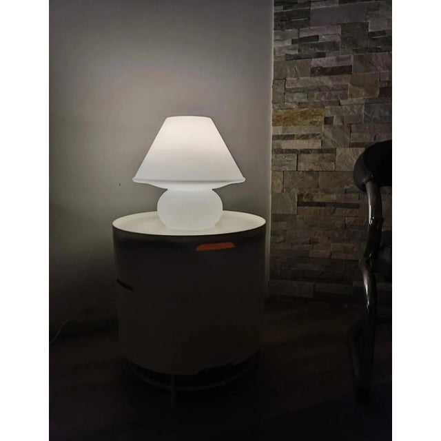 Magnificent mushroom-shaped table lamp, model 6249, by Glashutte Limburg. Germany, 1970s. White opal glass from Limburg....