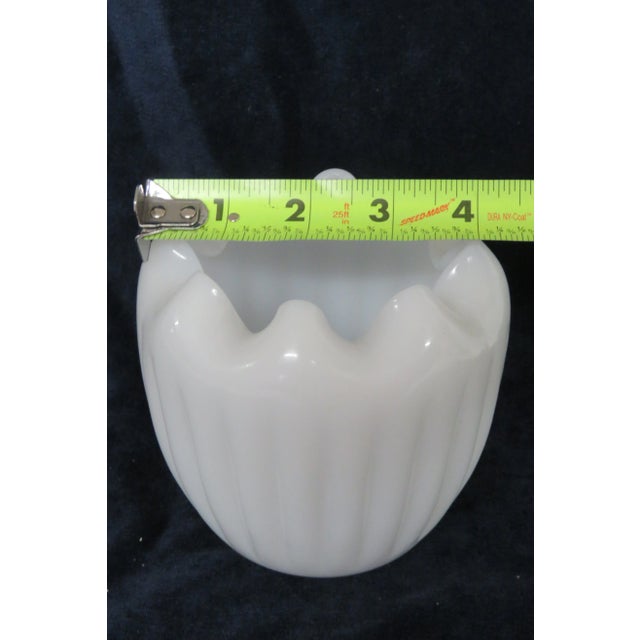 White Milk Glass Pinch Vase Mid Century Ribbed Art Glass Rose Bowl For Sale - Image 8 of 11