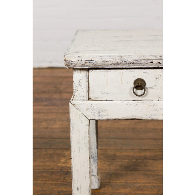 Wood Vintage Chinese Side Table with Whitewash Finish and Horse Hoof Legs For Sale - Image 7 of 13