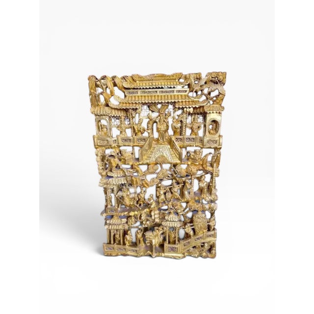 Chinese Early to Mid-20th Century Chinese Giltwood Carved Wall Panel For Sale - Image 3 of 13