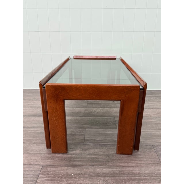 Wood Vintage Italian Coffee Table in Wood with Smoked Glass Top, 1970s For Sale - Image 7 of 10