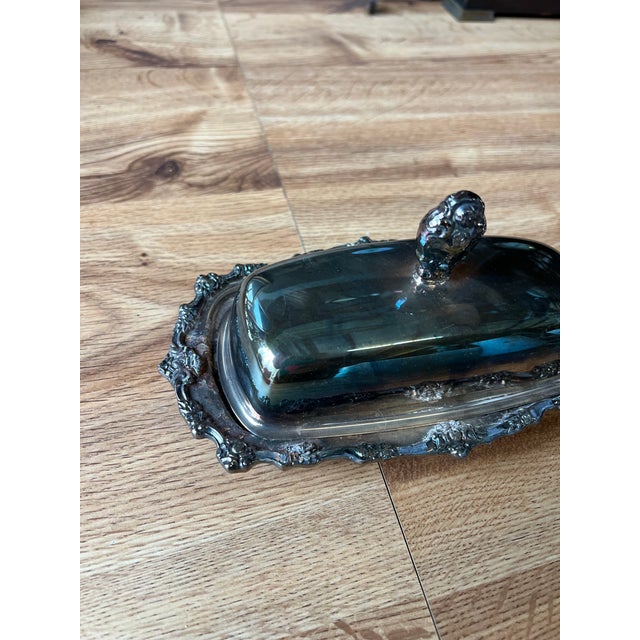 Metal 1970s Small Silver Detailed Etched Butter Dish For Sale - Image 7 of 7