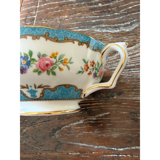 Vintage Crown Staffordshire Lyric Tunis Blue Bouillon Fine Bone China Cups - Set of 4 For Sale - Image 11 of 12
