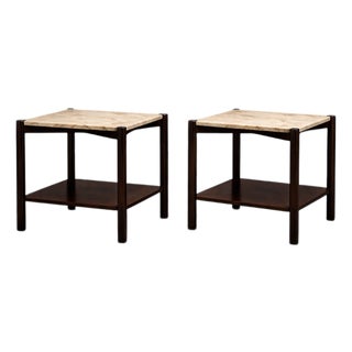 m.l. Magalhães Pair of Rosewood & Marble Side Tables, Brazil, Circa 1960 For Sale