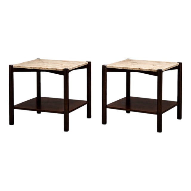 m.l. Magalhães Pair of Rosewood & Marble Side Tables, Brazil, Circa 1960 For Sale