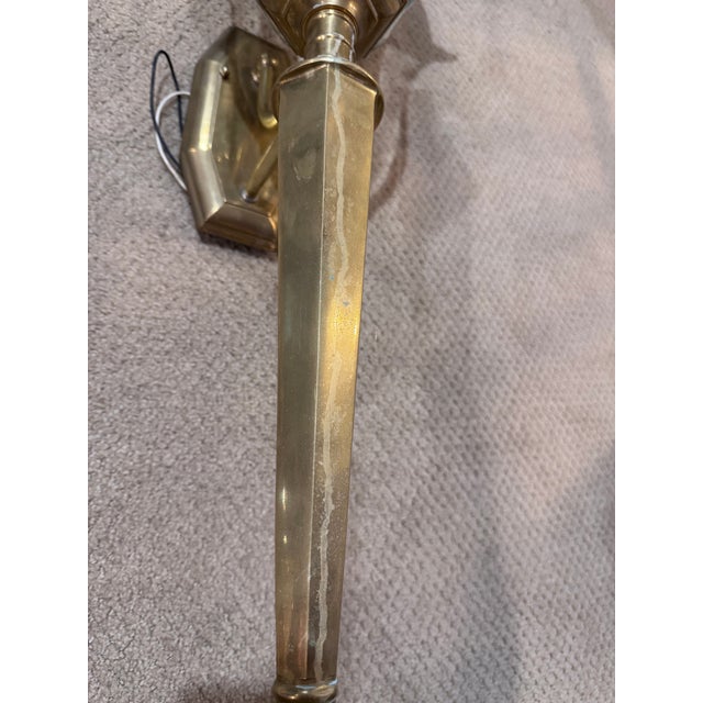 1970s Vintage Solid Brass 3-Light Coach Lantern Wall Sconces – Frosted Dome – a Pair For Sale - Image 5 of 16