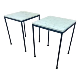Circa 1950s Small Scale Wought Iron Marble Top Side Tables - a Pair For Sale