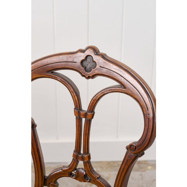 Pair of Antique Carved Chairs With Velvet Tufted Upholstered Seats For Sale - Image 9 of 11