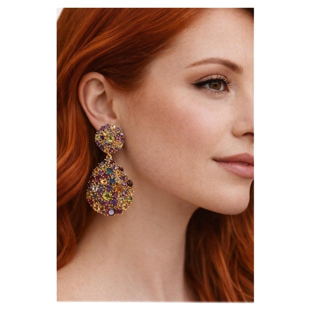 Late 20th Century Bochic “Orient” Vintage Citrine & Amethyst Earrings Set 18K Gold & Silver For Sale - Image 5 of 14