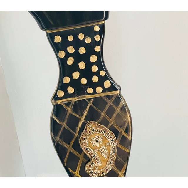 1960s Gorgeous Mackenzie Childs Style 4 Chairs Black Lacquer TigerBrocade For Sale - Image 5 of 11