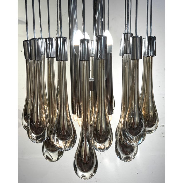 Mid Century Murano Silvered & Clear Glass Drop Chandelier, Attributed to Venini For Sale - Image 12 of 18