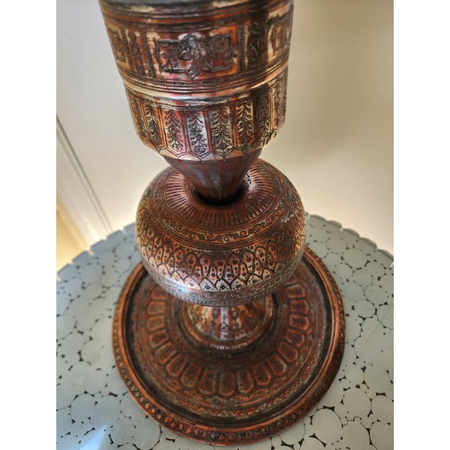 Antique Islamic/Persian Copper Made Oil Lamp/Candle Stand For Sale - Image 11 of 11