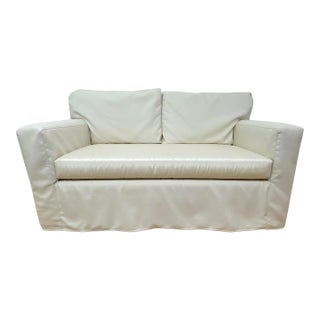 Late 20th Century Custom Linen Slipcovered Loveseat With Silk Seat Cover For Sale