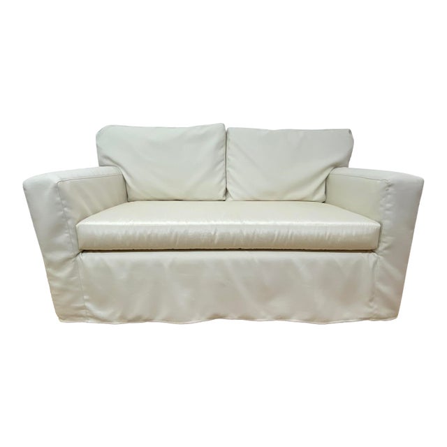 Late 20th Century Custom Linen Slipcovered Loveseat With Silk Seat Cover For Sale