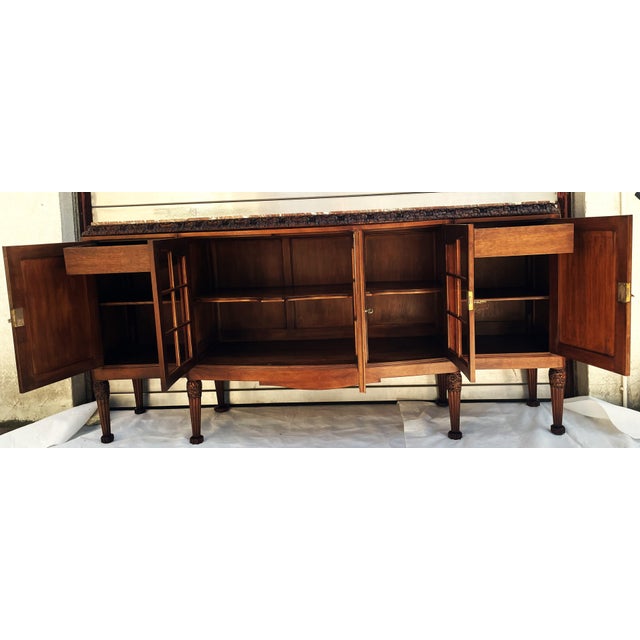 Large Walnut Buffet with Carved Legs and Royal Rouge Griotte Marble Top, 19th Century For Sale - Image 9 of 18