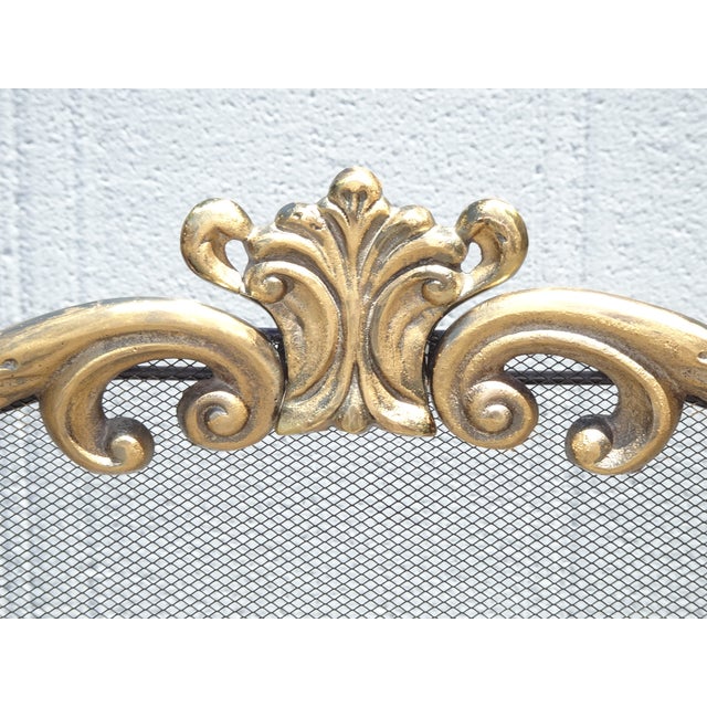 Gold Vintage French Country Metal & Mesh Gold Fireplace Screen For Sale - Image 8 of 15