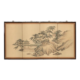 Ming Dynasty Style Landscape With a Temple Silk Screen, Circa 1960s For Sale