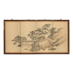 Ming Dynasty Style Landscape With a Temple Silk Screen, Circa 1960s