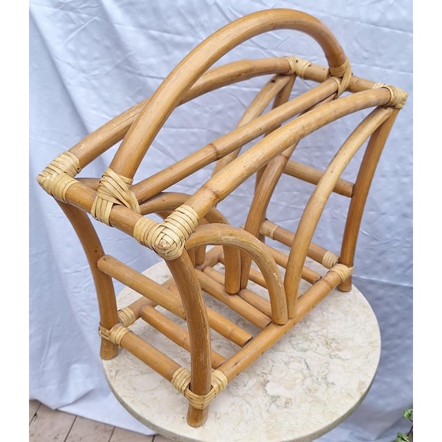 Vintage Bent Rattan Magazine Basket | Chairish