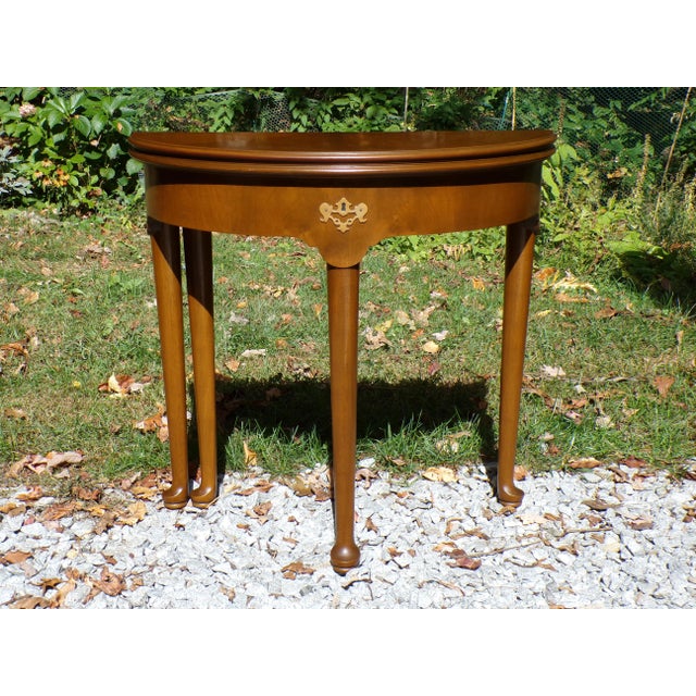 Vintage Henredon Burl Walnut Demilune Table opens to become a 28" round table High quality multi use demilune table by...